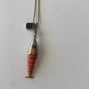 Tory Burch NWT Brass Fish Koi Charm Necklace with Lapis Stone Accent Pendant